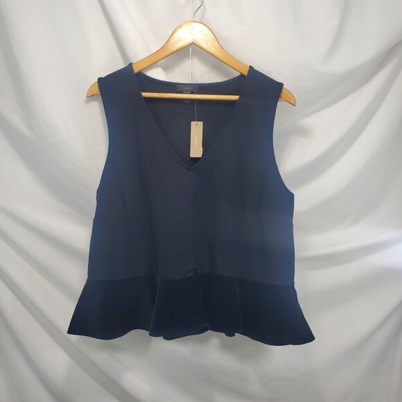 J. Crew Black Ponte Peplum Top V Neck Ruffle Hem Pullover XL (A-10) - Picture 2 of 10